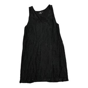 C Luce Black‎ Sleeveless Lace Overlay V Neck Mini Dress